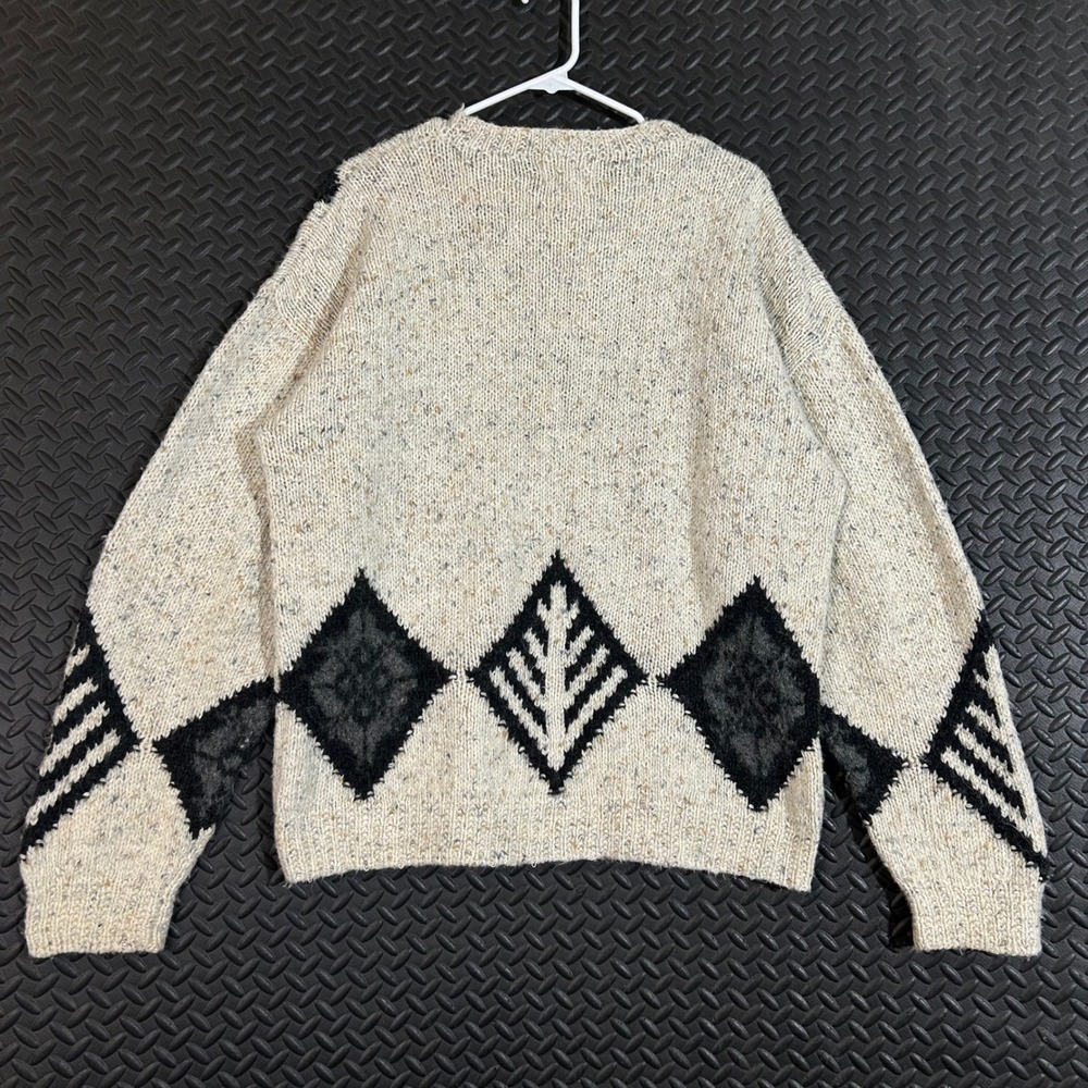 Vtg Woolrich Handknit Sweater Mens L Beige Black … - image 2